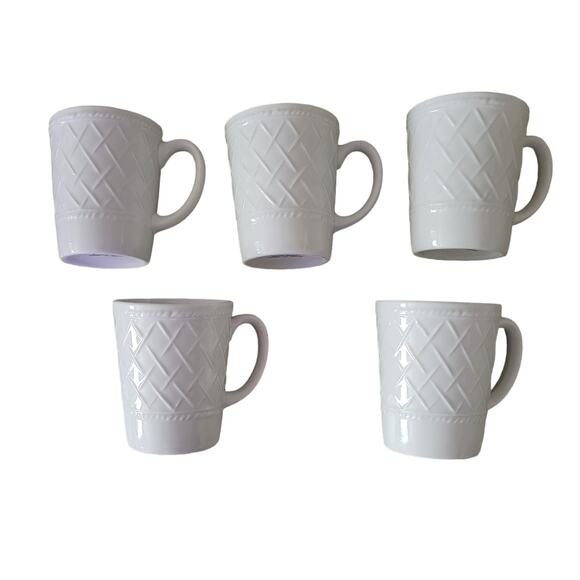 Totally Today Small Coffee Cups White Embossed Criss Cross Design Set of 5 - Picture 1 of 8